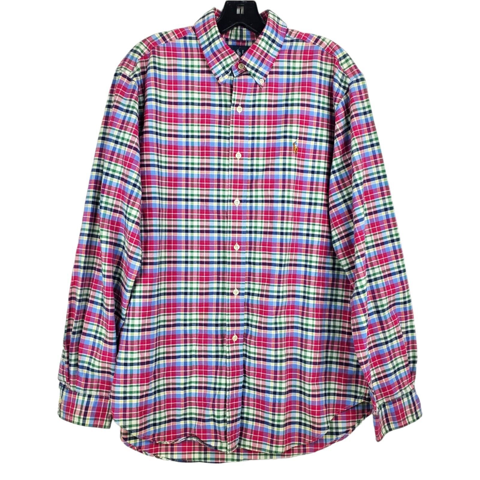 Vintage Ralph Lauren Shirt Mens Large Multicolor Madras Plaid Button Up Classic